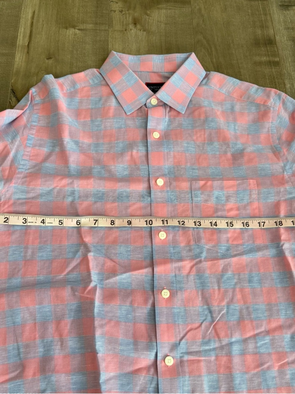 UNTUCKit Long Sleeve Button Up Shirt Linen Blend Check Medium Pink Red Blue Pock - Picture 6 of 7